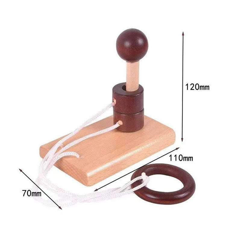 Wooden Brain Teaser Puzzle Rope Ring 3D Logic Challenge Toy