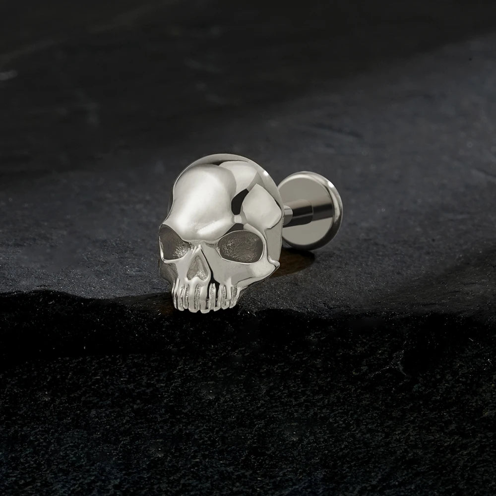 Right Grand ASTM F136 Titanium Skull Tragus Piercing 16G Skeleton Cartilage Helix Stud Earring Gothic Halloween Jewelry
