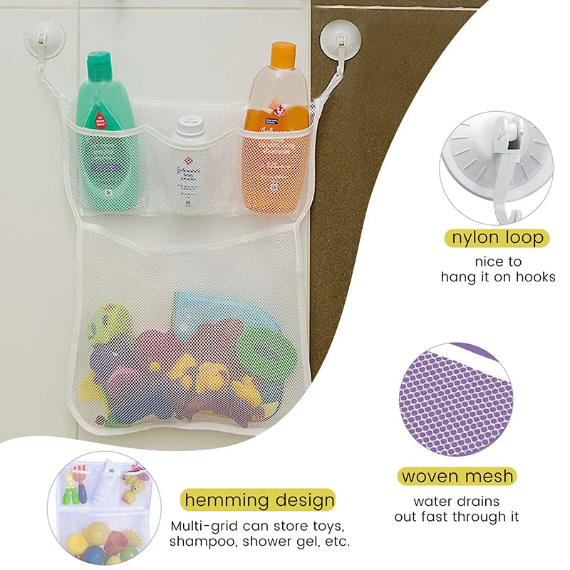 Bath Toy Storage Bag – Mesh Baby Toy Organizer with Suction Cups