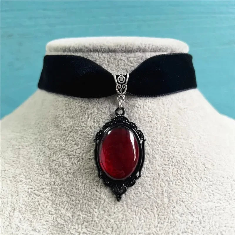 Gothic Choker Necklace Velvet Vampire Pendant