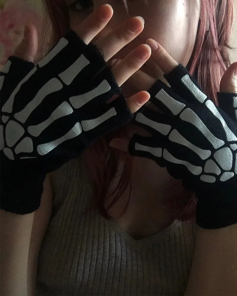 Skeleton Fingerless Gloves – Glow in the Dark Halloween Style