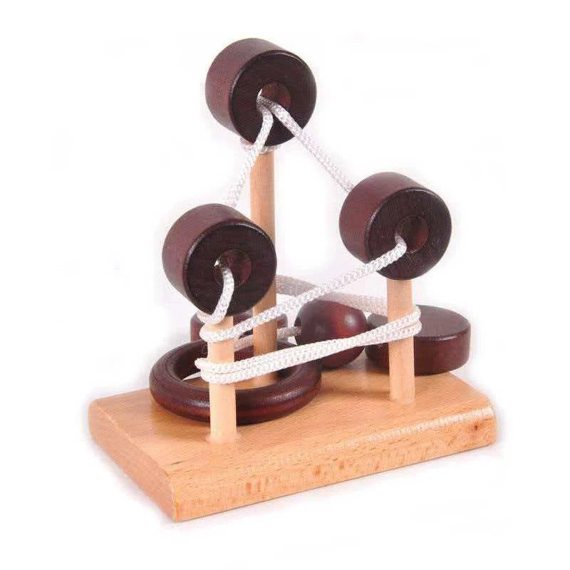 Wooden Brain Teaser Puzzle Rope Ring 3D Logic Challenge Toy