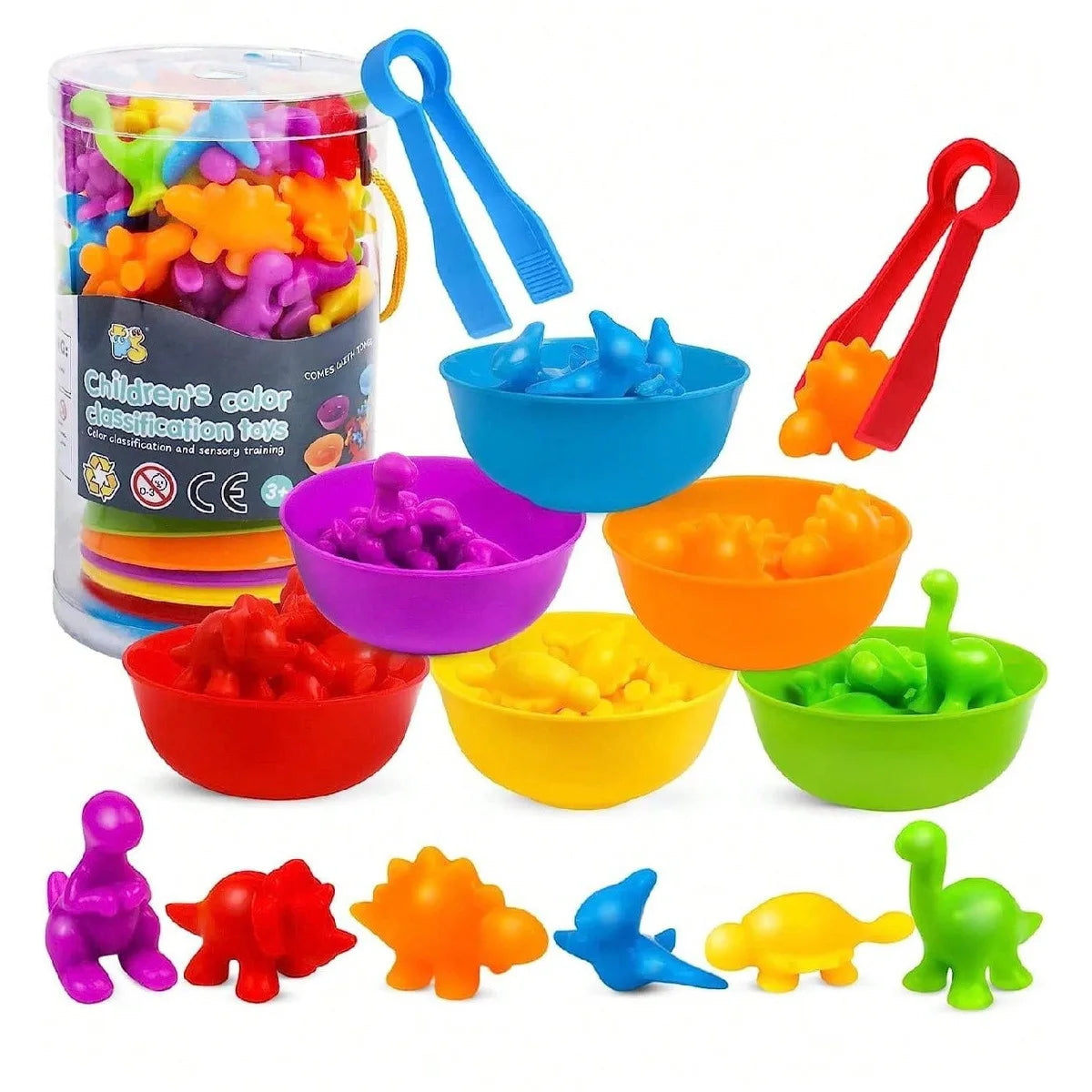 Counting and Sorting Toy with Rainbow Pom Poms & Tweezers