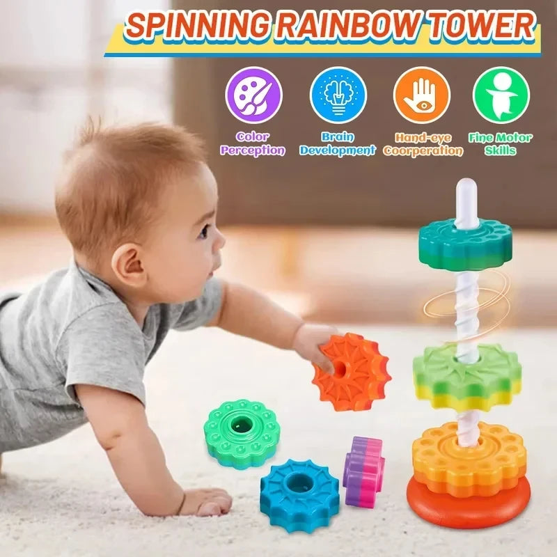 Montessori Stacking Toy – Rainbow Spinning Rings for Toddlers