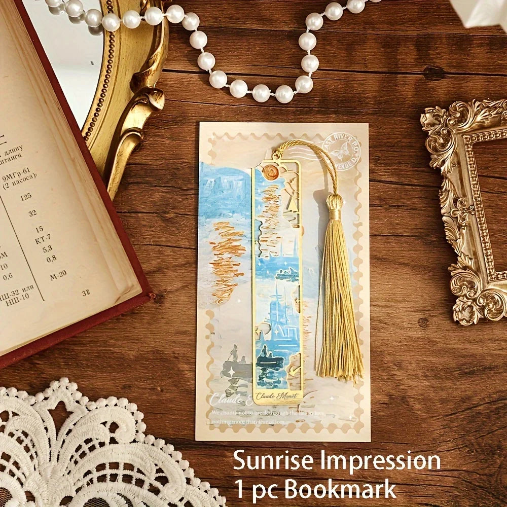 Metal Bookmarks Vintage Oil Painting Tassel Reading Set