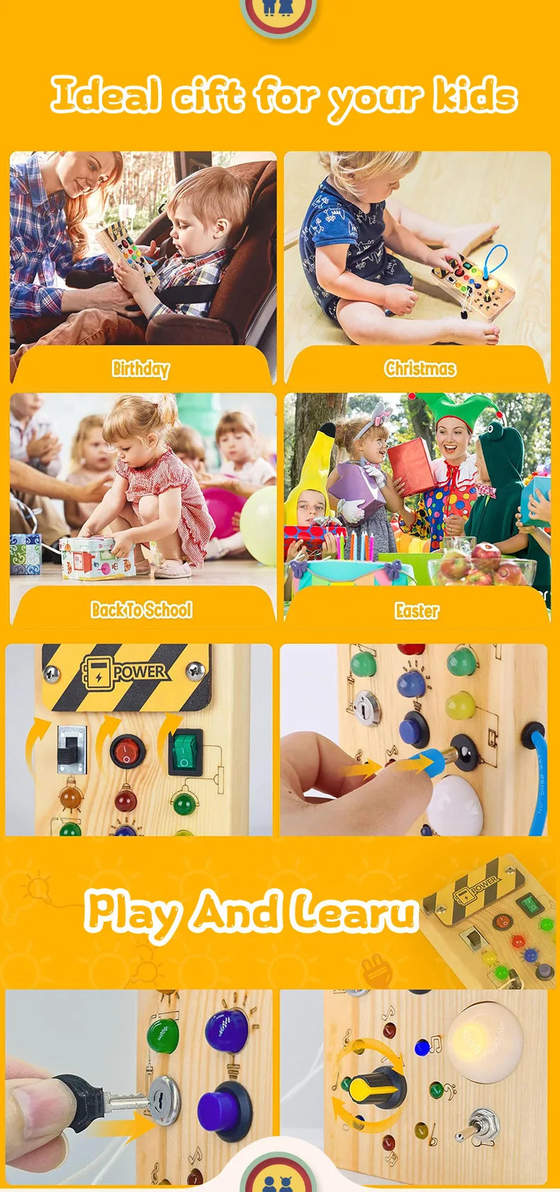 Wooden Busy Board for Kids – Montessori Sensory Learning Toy