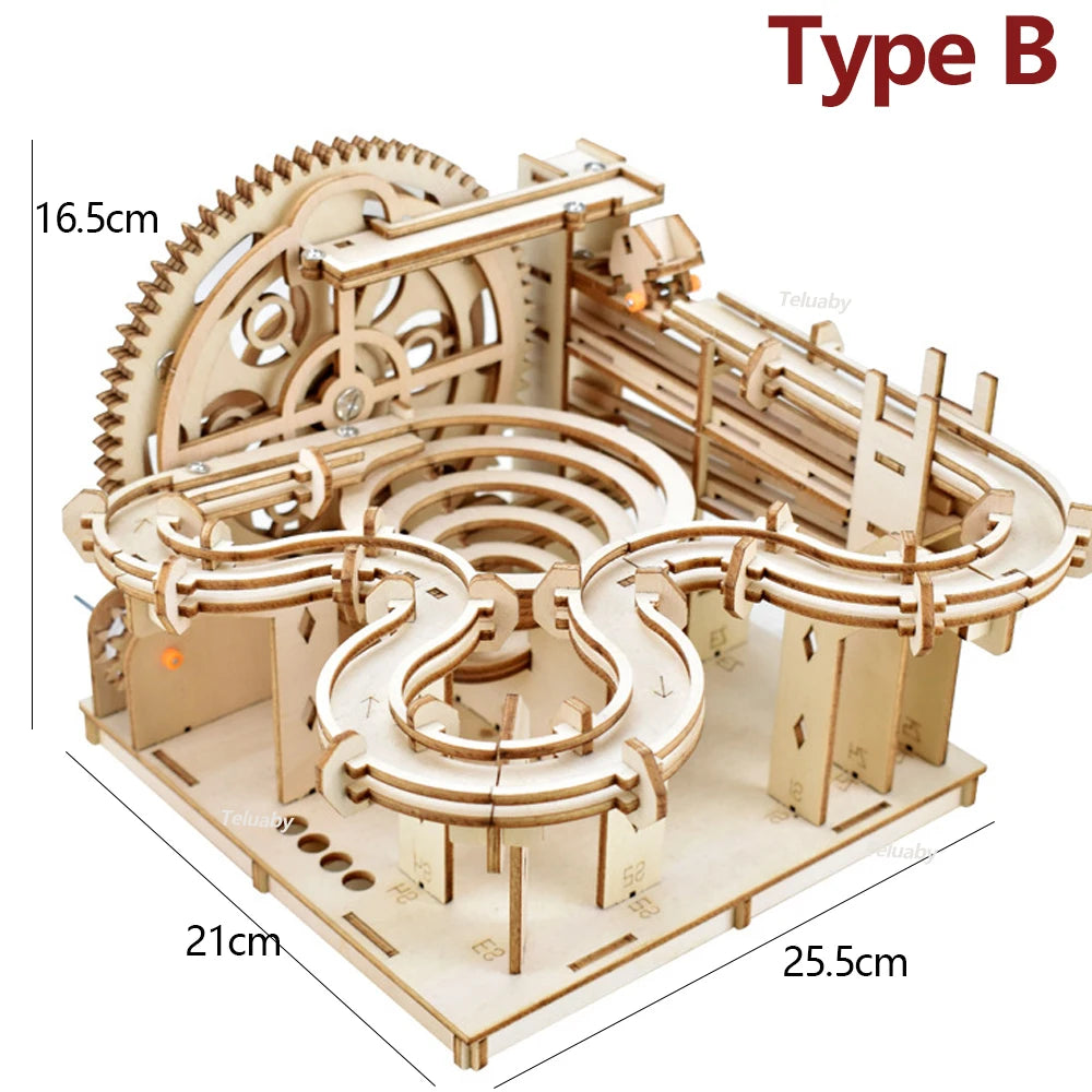 3D Wooden Puzzle Marble Run – Mechanical Model Building Kit