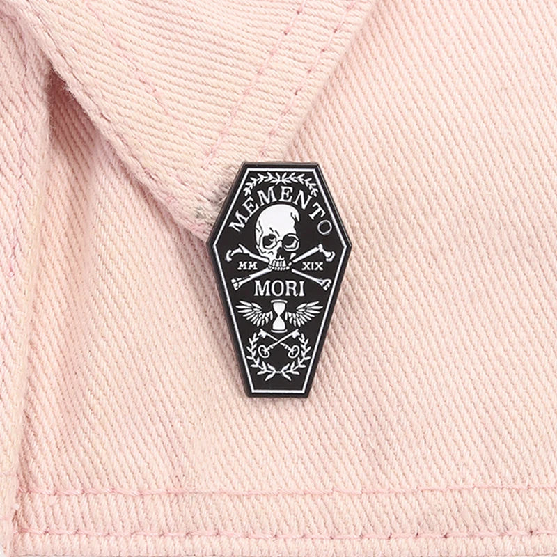 Skull Enamel Pin Gothic Skeleton Coffin Lapel Brooch