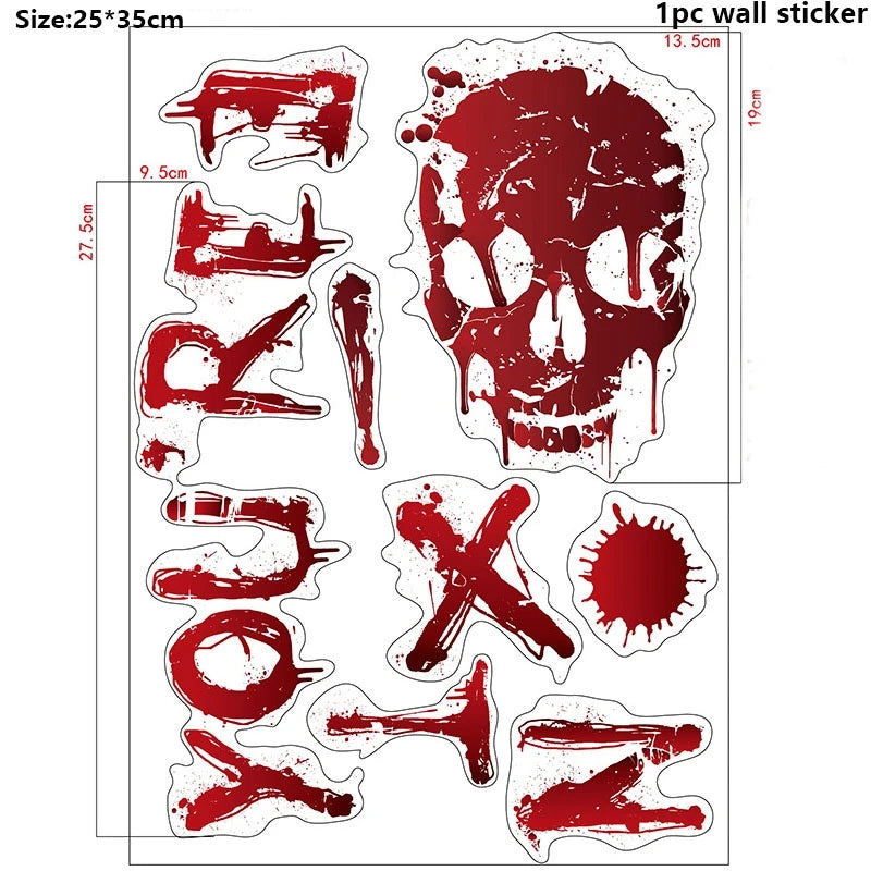 Halloween Wall Stickers – Blood Handprint, Footprint & Skull Decor