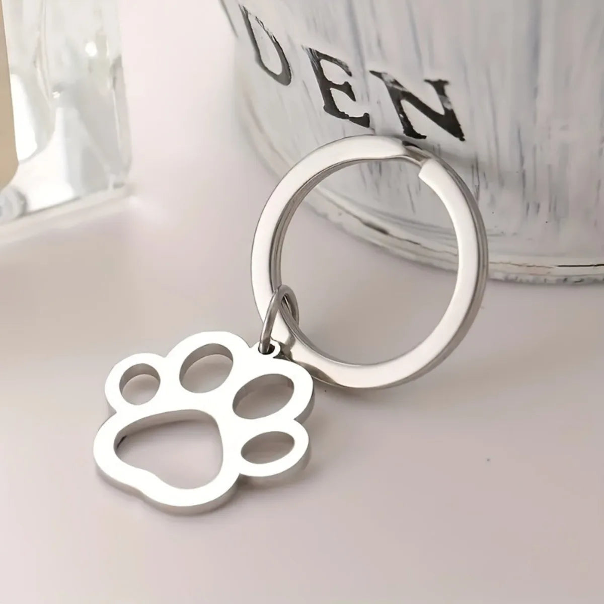 Stainless Steel Paw Print Pendant for Car Keys