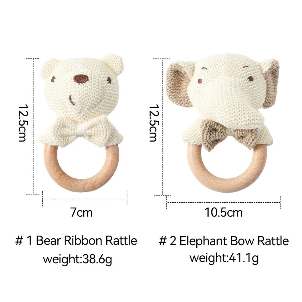 Baby Rattle Toy – Wooden Crochet Bear Teether for Newborns