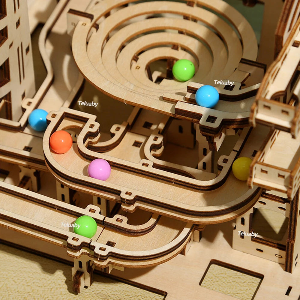 3D Wooden Puzzle Marble Run – Mechanical Model Building Kit
