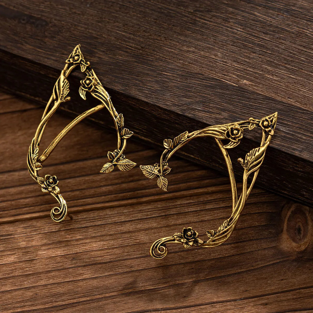 Elf Ear Clip Earrings – Gold Leaf Fairy Jewelry Accessory