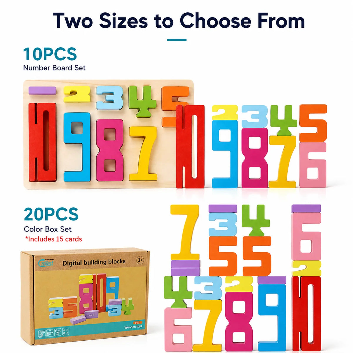 Wooden Number Blocks, Montessori Counting & Stacking Toy