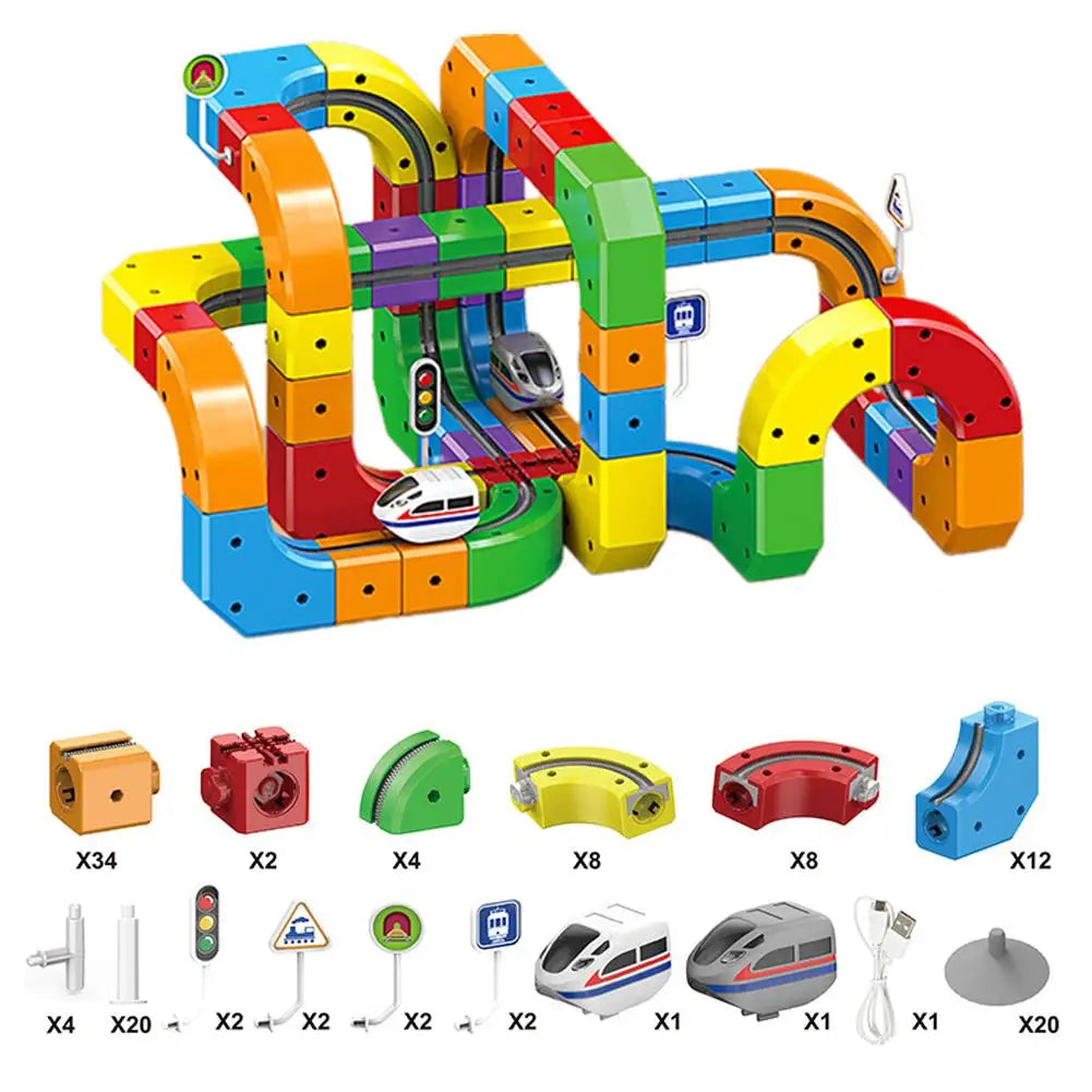 STEM Train Track Set – DIY 3D Railway Building Toy with Electric Train