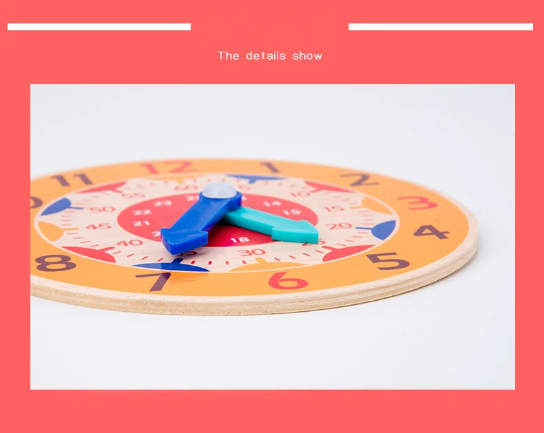 Wooden Learning Clock Montessori Time Teaching Toy for Kids