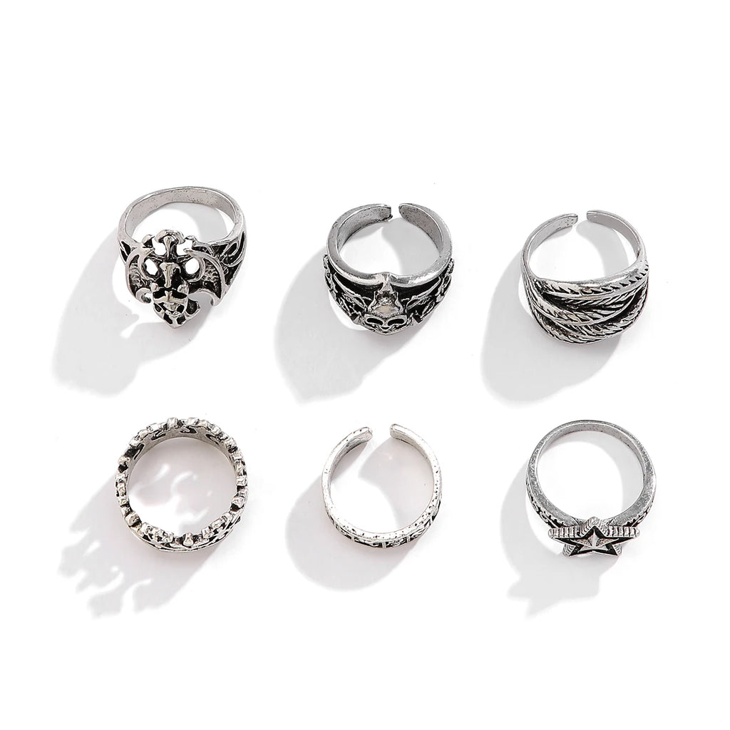 Gothic Skull Rings 6-Piece Set