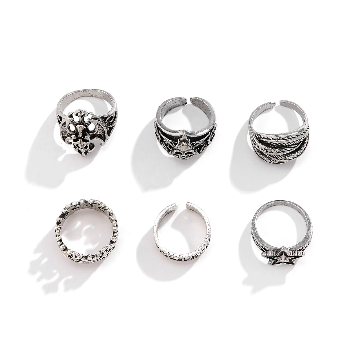 Gothic Skull Rings 6-Piece Set