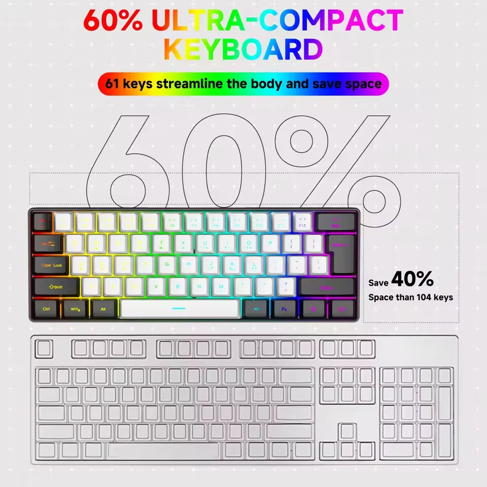 61 Key Gaming Keyboard – Mini Wired RGB Keyboard for Gaming & Office