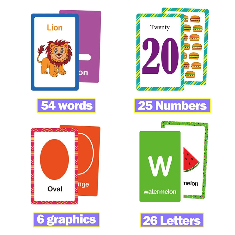 Montessori Flash Cards – 58-Piece Alphabet, Number & Shape Learning Set