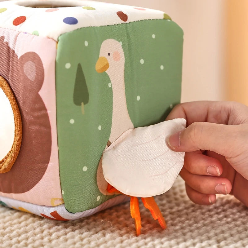 Montessori Tissue Box Toy – Baby Sensory Cloth Busy Cube