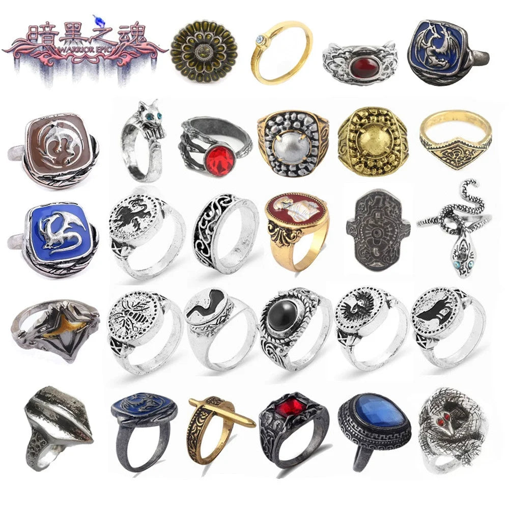 Gothic Fantasy Ring Vintage Dark Style Jewelry for Men