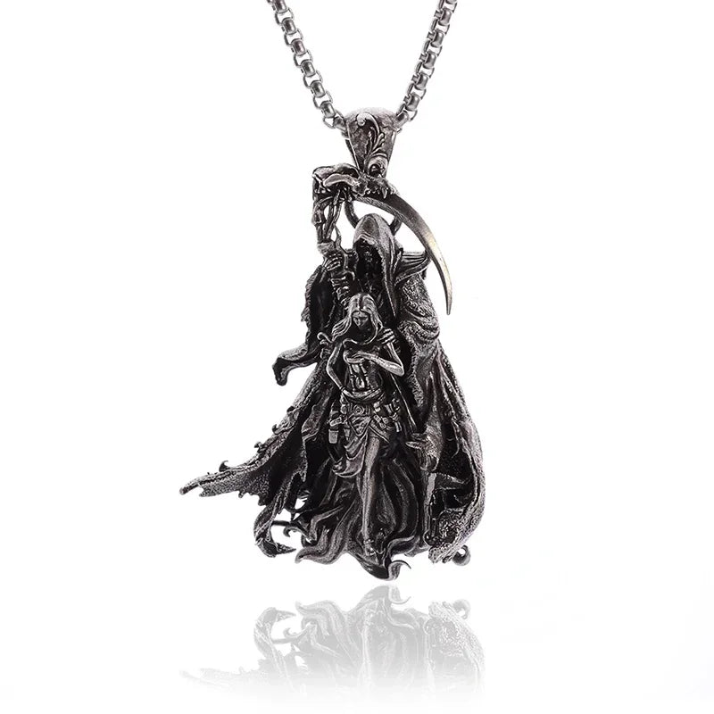 Gothic Scythe Necklace for Men Punk Halloween Pendant Jewelry