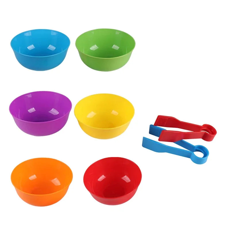 Counting and Sorting Toy with Rainbow Pom Poms & Tweezers