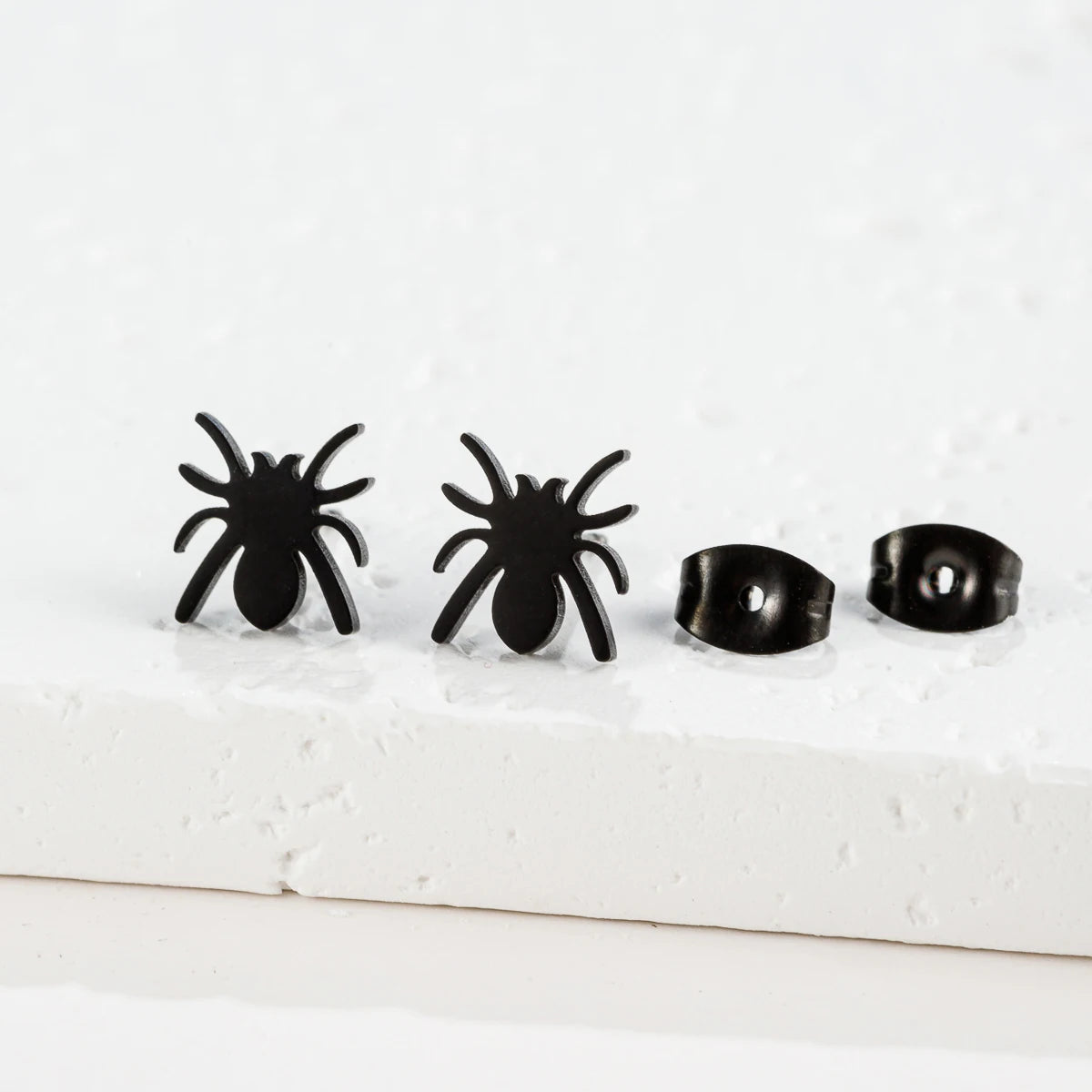 Spider Web Stud Earrings Black Gothic Stainless Steel