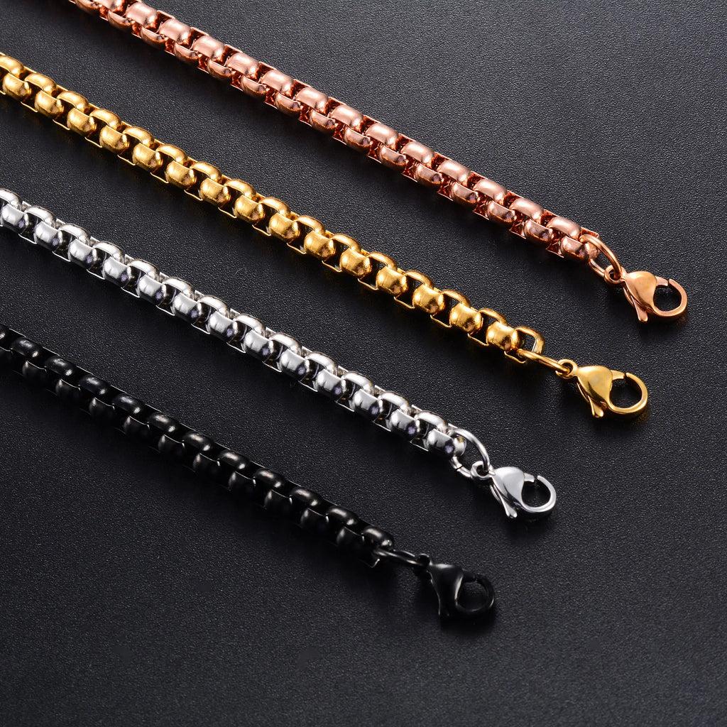 Stainless Steel Box Chain Necklace – 14–40 Inch