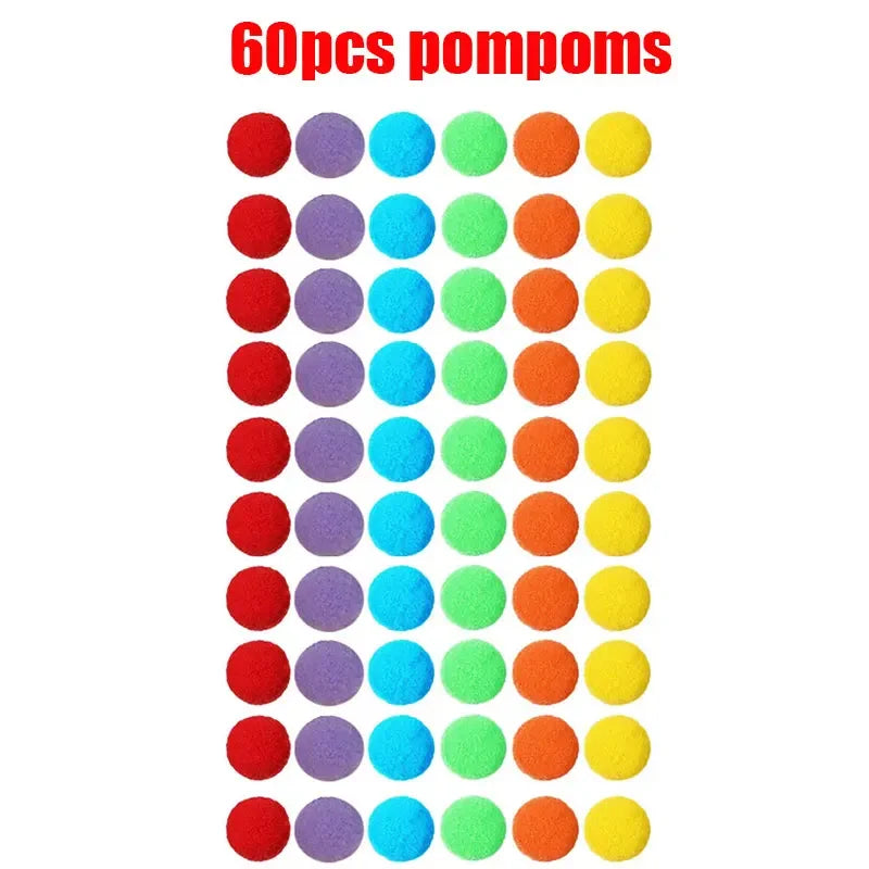 Counting and Sorting Toy with Rainbow Pom Poms & Tweezers