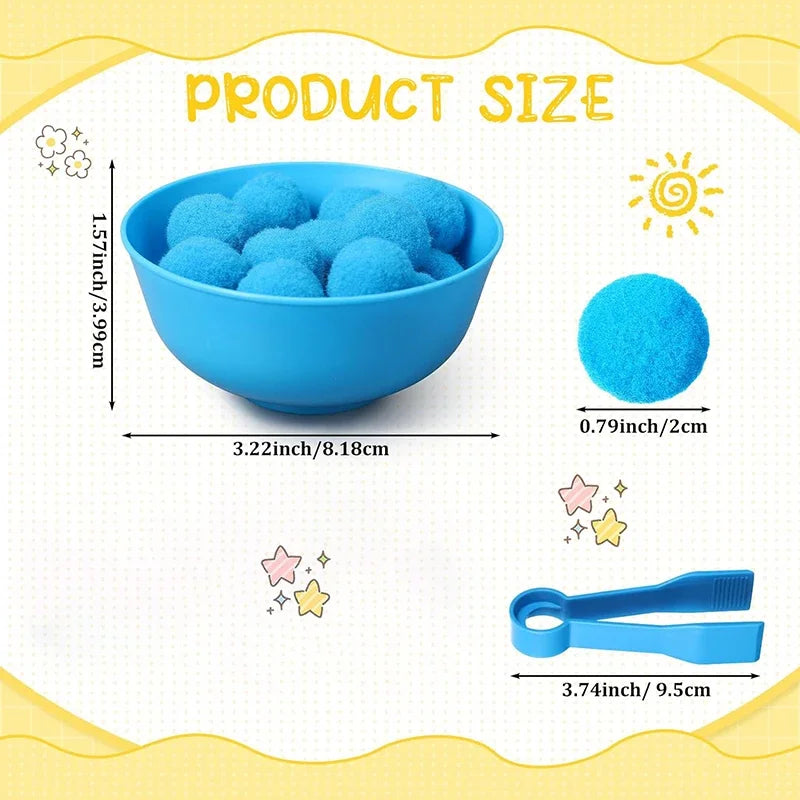 Counting and Sorting Toy with Rainbow Pom Poms & Tweezers