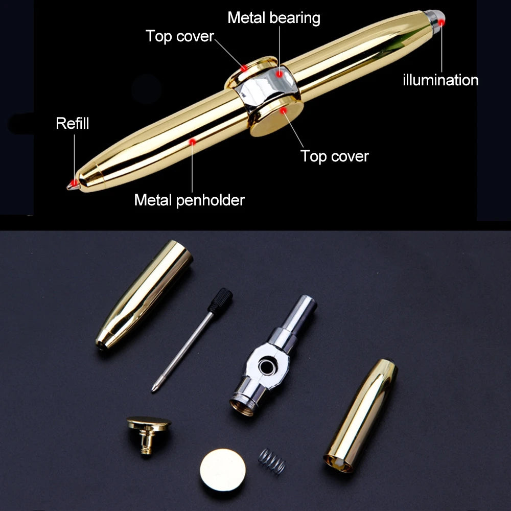 LED Fidget Spinner Pen – Metal Gyro Ballpoint Pen with Light