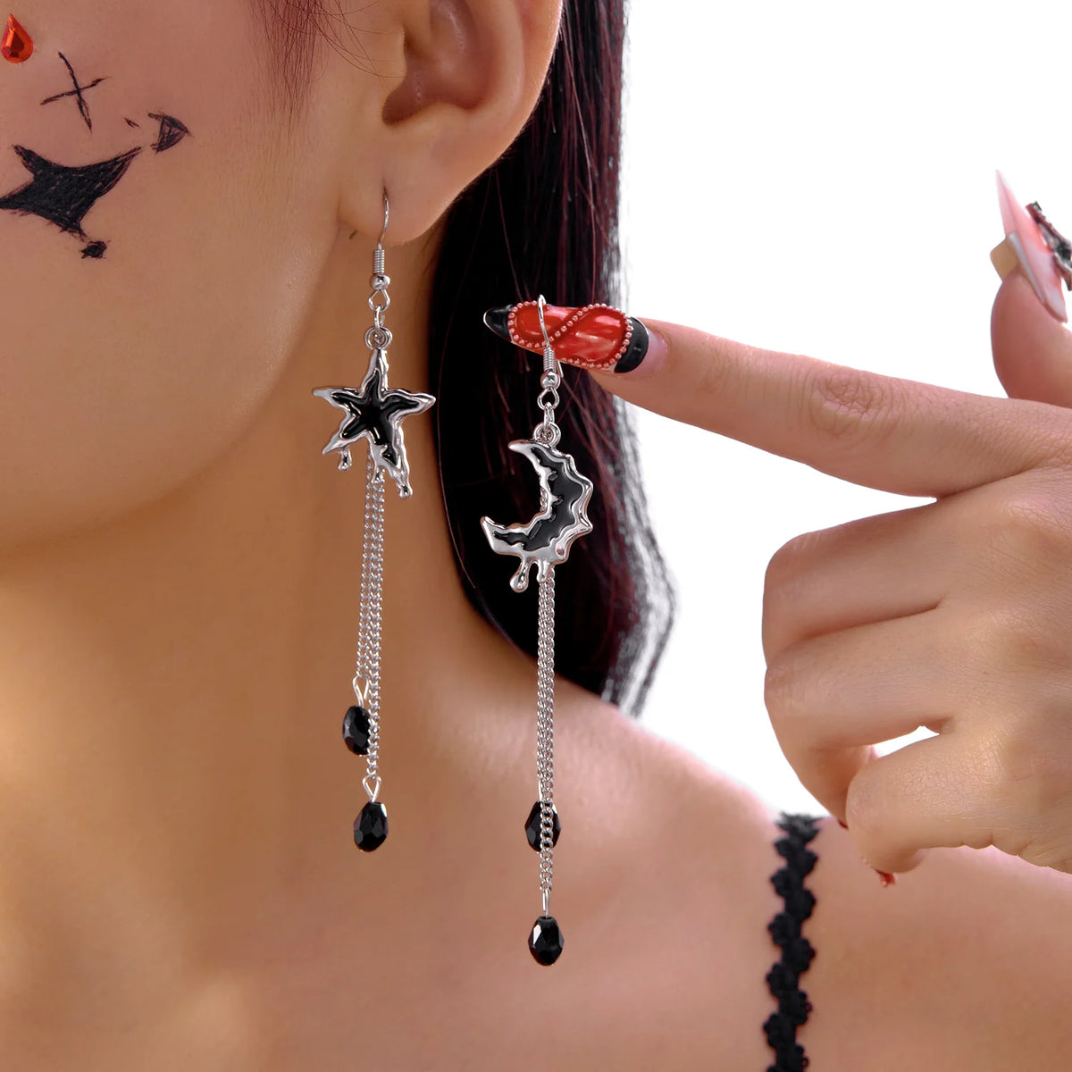 Vampire Bat Earrings Gothic Red Crystal Drop Halloween Jewelry