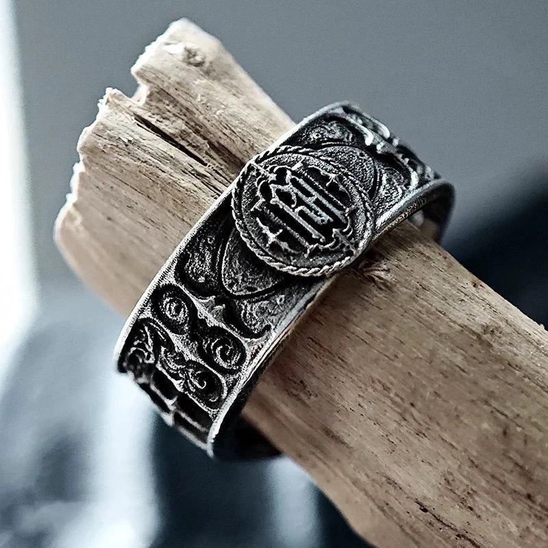 Gothic Castle Ring Silver Crown Design for Halloween & Parties