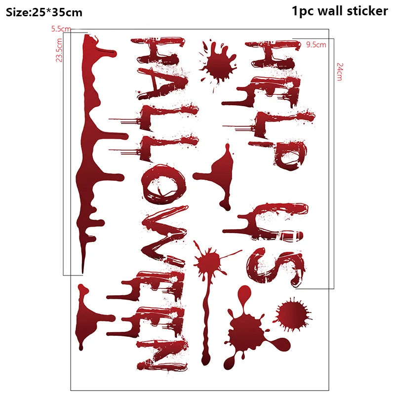 Halloween Wall Stickers – Blood Handprint, Footprint & Skull Decor