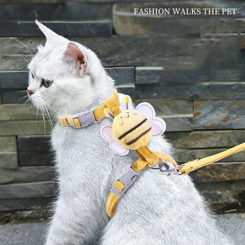 Cat Harness and Leash Set – Adjustable Bee Walking Vest