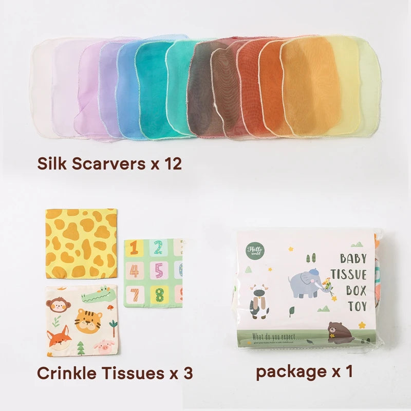 Montessori Tissue Box Toy – Baby Sensory Cloth Busy Cube