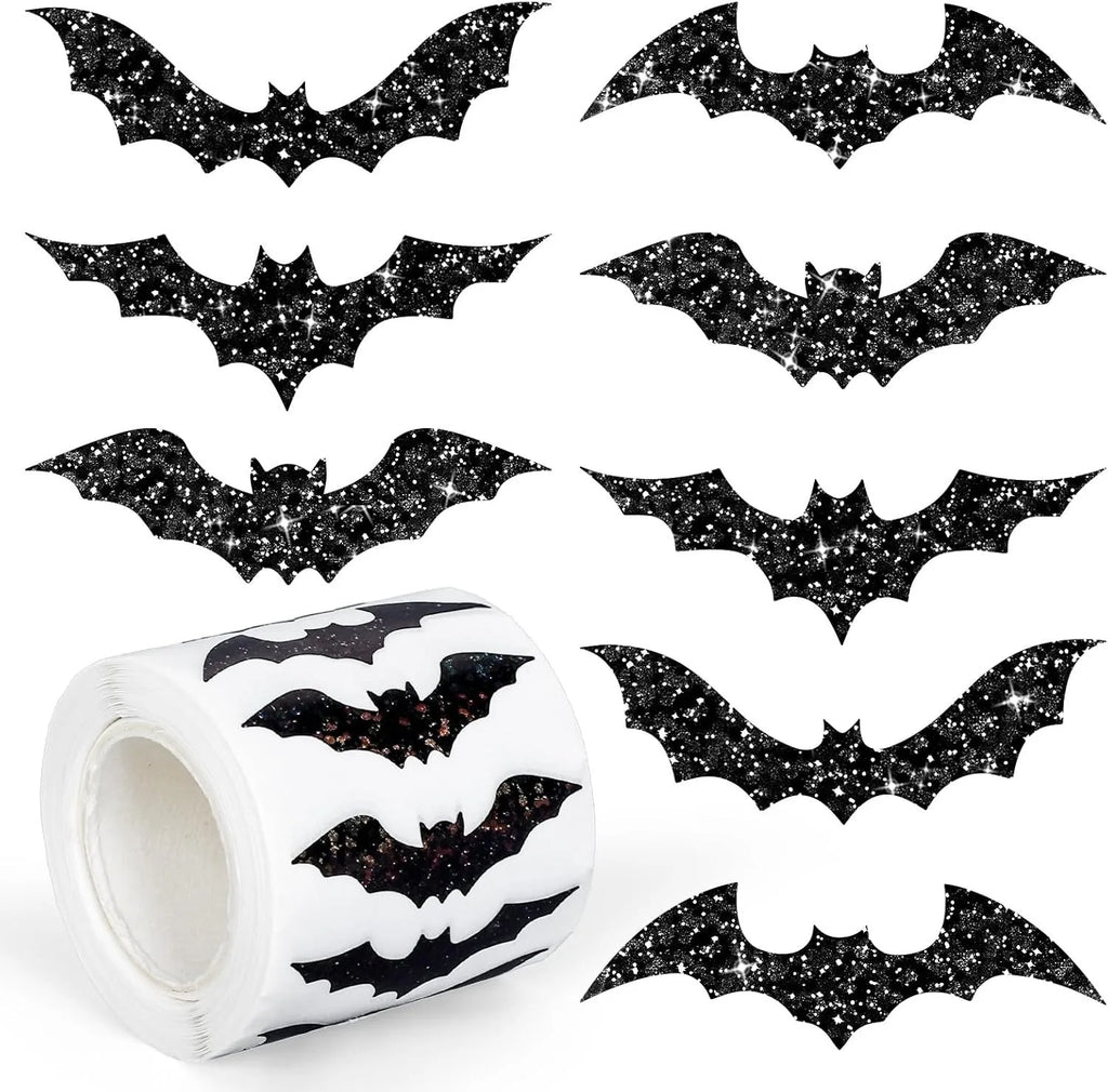 Halloween Bat Stickers – Black Waterproof Glitter Party Decor
