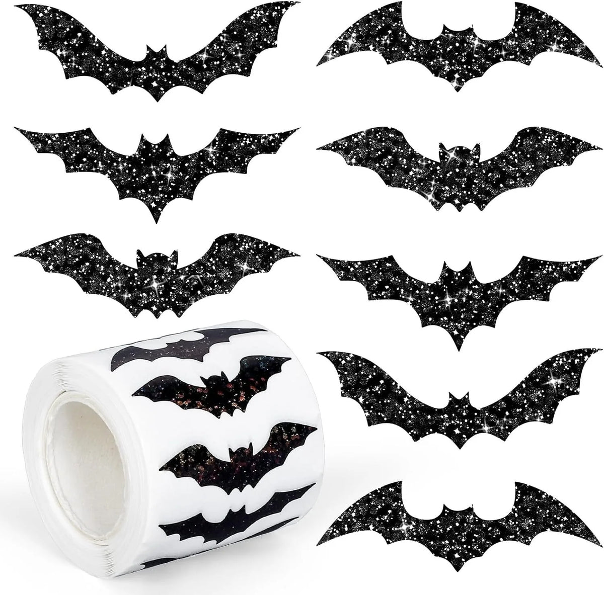 Halloween Bat Stickers – Black Waterproof Glitter Party Decor
