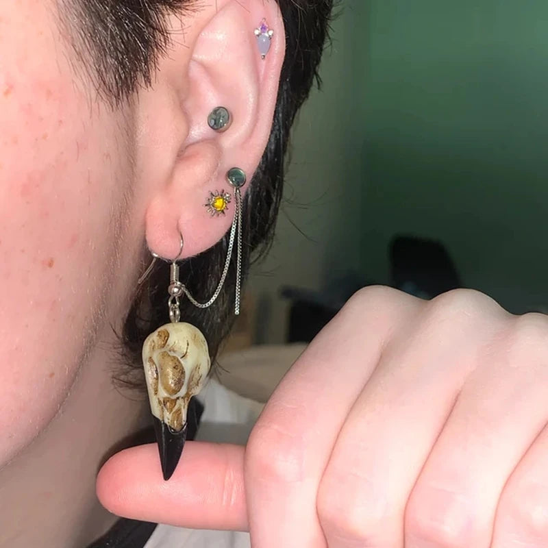 Raven Skull Earrings Gothic Crow Design for Halloween Parties