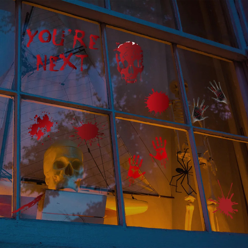 Halloween Wall Stickers – Blood Handprint, Footprint & Skull Decor