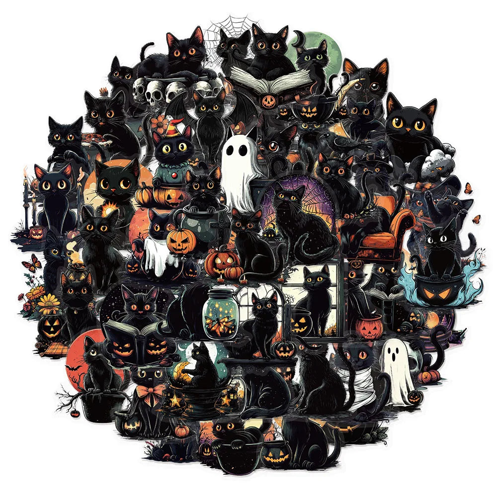 Halloween Cat Stickers – Cute Black Cat Waterproof Set