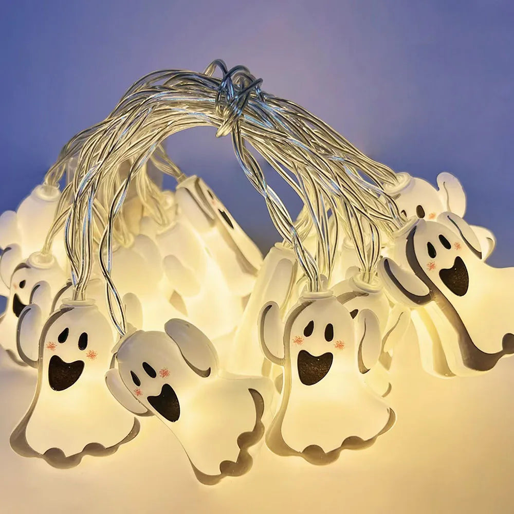 Halloween String Lights – LED Pumpkin Ghost Spider Web Decor