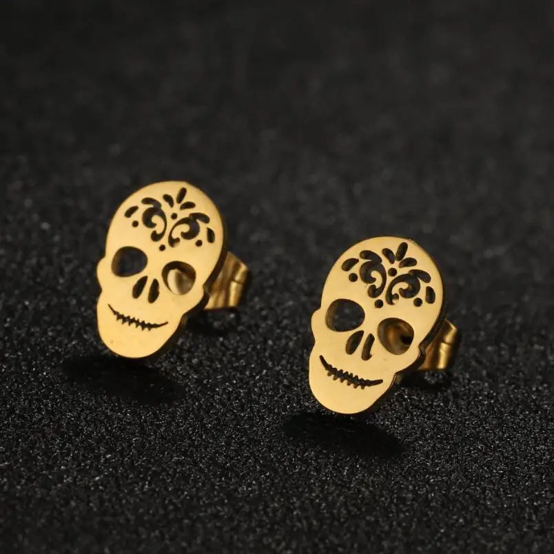 Skull Stud Earrings – Stainless Steel Gothic Earrings for Women