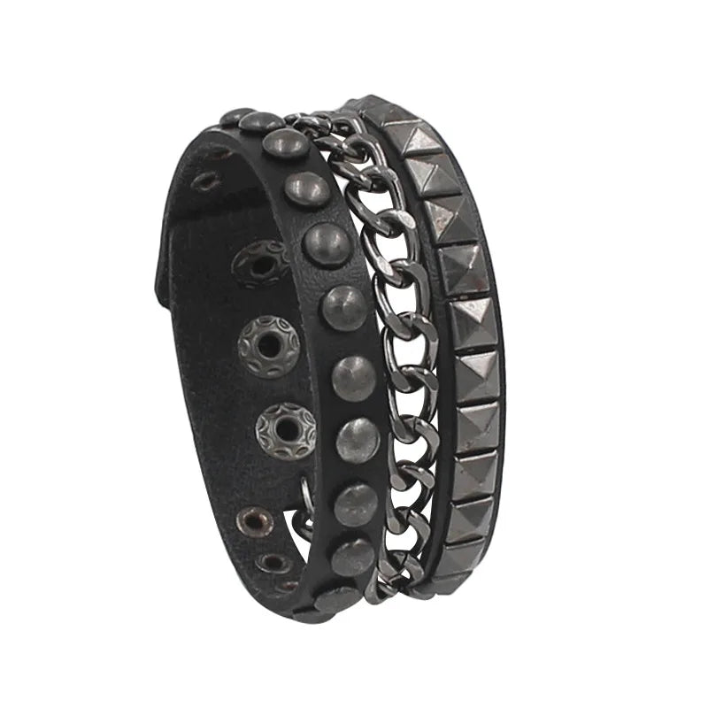 Gothic Punk Bracelet Multi Chain Leather Street Style Jewelry