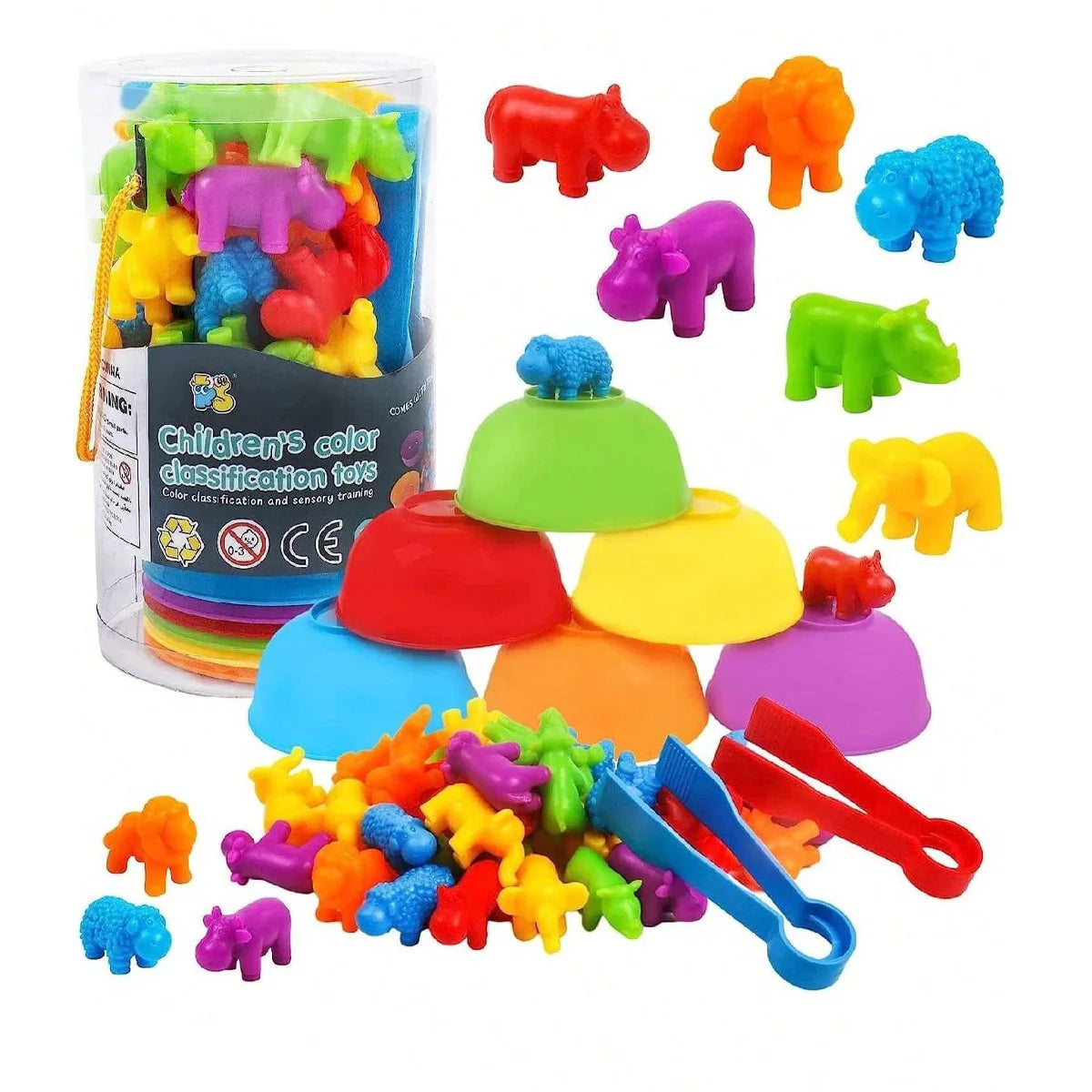 Counting and Sorting Toy with Rainbow Pom Poms & Tweezers