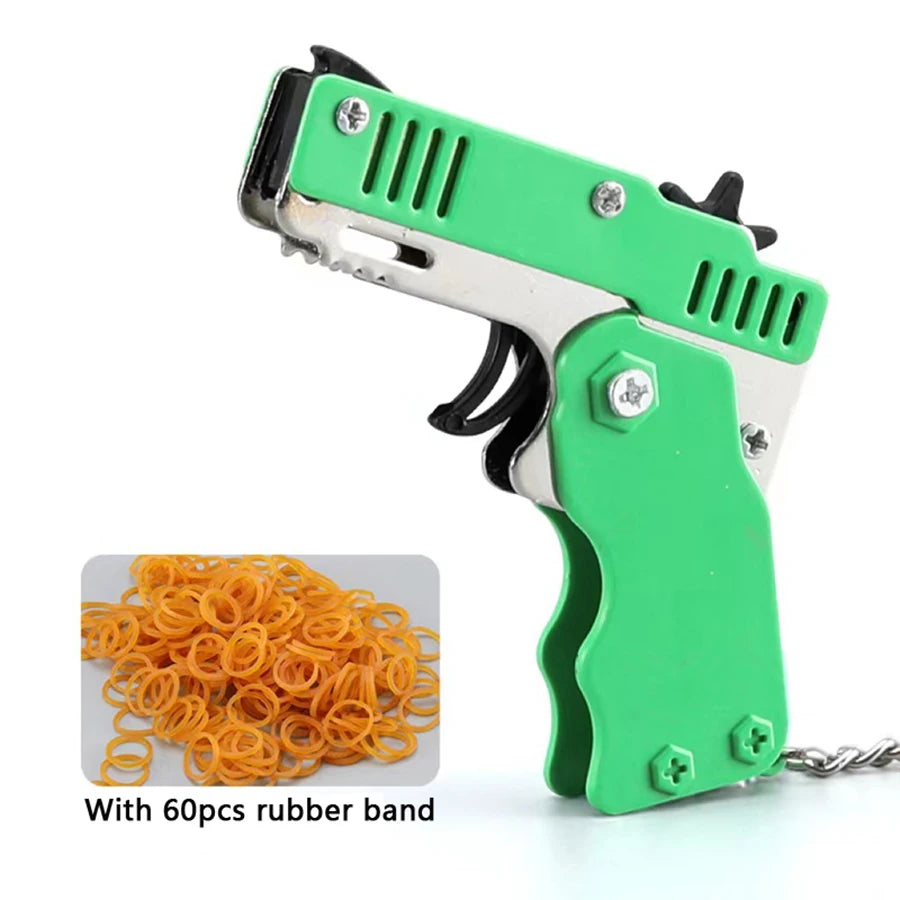 Rubber Band Launcher Toy – Mini Folding Keychain with 60 Bands