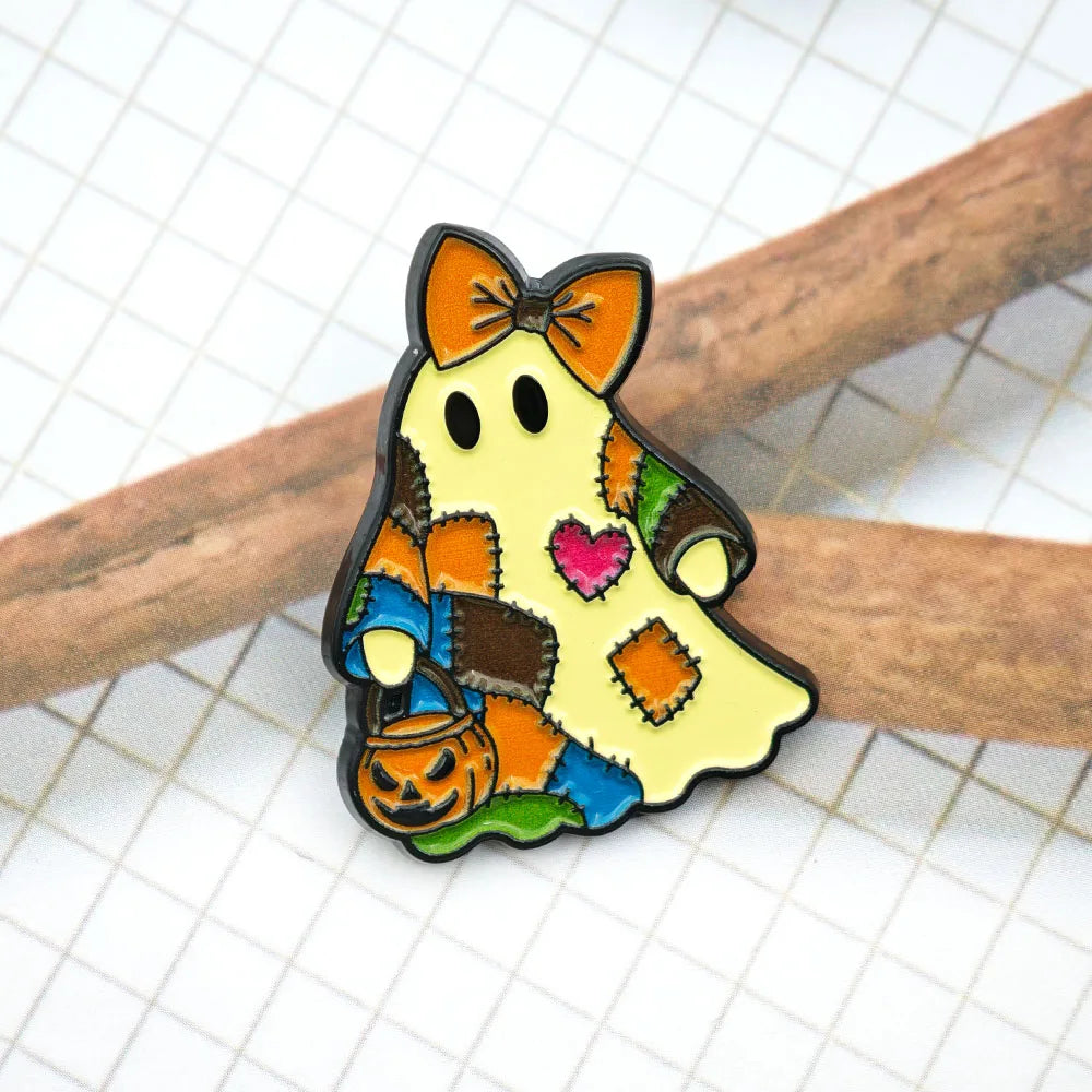 Halloween Enamel Pin Cute Ghost Lapel Brooch 35mm
