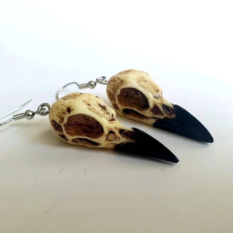 Raven Skull Earrings Gothic Crow Design for Halloween Parties